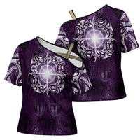 New Zealand Matariki Waipunarangi Cross Shoulder Shirt Maori Moko Purple Galaxy