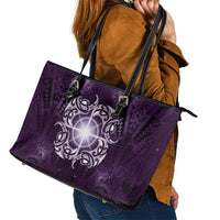 New Zealand Matariki Waipunarangi Leather Tote Bag Maori Moko Purple Galaxy