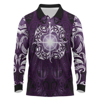 New Zealand Matariki Waipunarangi Long Sleeve Polo Shirt Maori Moko Purple Galaxy
