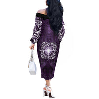 New Zealand Matariki Waipunarangi Off The Shoulder Long Sleeve Dress Maori Moko Purple Galaxy