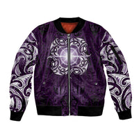 New Zealand Matariki Waipunarangi Sleeve Zip Bomber Jacket Maori Moko Purple Galaxy