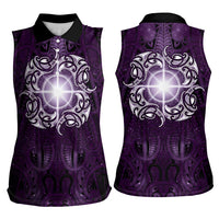 New Zealand Matariki Waipunarangi Women Sleeveless Polo Shirt Maori Moko Purple Galaxy