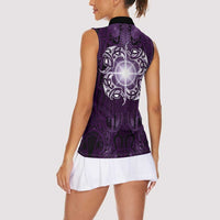 New Zealand Matariki Waipunarangi Women Sleeveless Polo Shirt Maori Moko Purple Galaxy