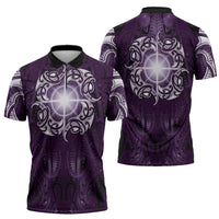 New Zealand Matariki Waipunarangi Zipper Polo Shirt Maori Moko Purple Galaxy