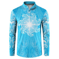 New Zealand Matariki Waiti Button Sweatshirt Maori Moko Cyan Galaxy