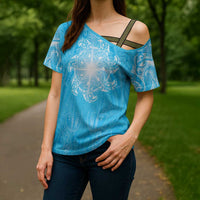 New Zealand Matariki Waiti Cross Shoulder Shirt Maori Moko Cyan Galaxy LT05 - Polynesian Pride