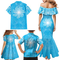 New Zealand Matariki Waiti Family Matching Mermaid Dress and Hawaiian Shirt Maori Moko Cyan Galaxy