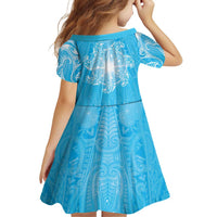 New Zealand Matariki Waiti Family Matching Off The Shoulder Long Sleeve Dress and Hawaiian Shirt Maori Moko Cyan Galaxy