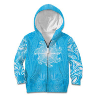 New Zealand Matariki Waiti Kid Hoodie Maori Moko Cyan Galaxy LT05 Zip Hoodie Cyan - Polynesian Pride