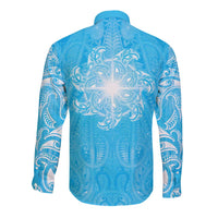 New Zealand Matariki Waiti Long Sleeve Button Shirt Maori Moko Cyan Galaxy