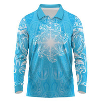 New Zealand Matariki Waiti Long Sleeve Polo Shirt Maori Moko Cyan Galaxy