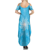 New Zealand Matariki Waiti Summer Maxi Dress Maori Moko Cyan Galaxy
