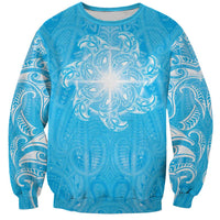 New Zealand Matariki Waiti Sweatshirt Maori Moko Cyan Galaxy LT05 Unisex Cyan - Polynesian Pride
