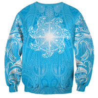 New Zealand Matariki Waiti Sweatshirt Maori Moko Cyan Galaxy LT05 - Polynesian Pride