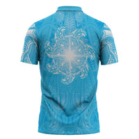 New Zealand Matariki Waiti Zipper Polo Shirt Maori Moko Cyan Galaxy