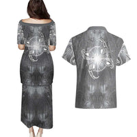 New Zealand Matariki Ururangi Couples Matching Puletasi and Hawaiian Shirt Maori Moko Grey Galaxy