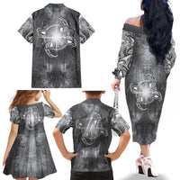 New Zealand Matariki Ururangi Family Matching Off The Shoulder Long Sleeve Dress and Hawaiian Shirt Maori Moko Grey Galaxy