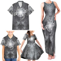 New Zealand Matariki Ururangi Family Matching Tank Maxi Dress and Hawaiian Shirt Maori Moko Grey Galaxy