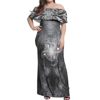 New Zealand Matariki Ururangi Off Shoulder Maxi Dress Maori Moko Grey Galaxy LT05 Women Grey - Polynesian Pride