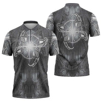 New Zealand Matariki Ururangi Zipper Polo Shirt Maori Moko Grey Galaxy