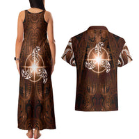 New Zealand Matariki Tupuanuku Couples Matching Tank Maxi Dress and Hawaiian Shirt Maori Moko Brown Galaxy