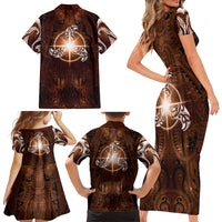 New Zealand Matariki Tupuanuku Family Matching Short Sleeve Bodycon Dress and Hawaiian Shirt Maori Moko Brown Galaxy