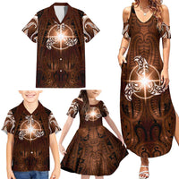 New Zealand Matariki Tupuanuku Family Matching Summer Maxi Dress and Hawaiian Shirt Maori Moko Brown Galaxy LT05 - Polynesian Pride