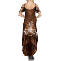 New Zealand Matariki Tupuanuku Family Matching Summer Maxi Dress and Hawaiian Shirt Maori Moko Brown Galaxy LT05 - Polynesian Pride