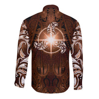 New Zealand Matariki Tupuanuku Long Sleeve Button Shirt Maori Moko Brown Galaxy