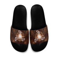New Zealand Matariki Tupuanuku Slide Sandals Maori Moko Brown Galaxy