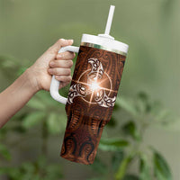 New Zealand Matariki Tupuanuku Tumbler With Handle Maori Moko Brown Galaxy