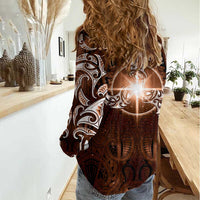 New Zealand Matariki Tupuanuku Women Casual Shirt Maori Moko Brown Galaxy