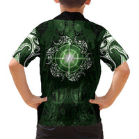 New Zealand Matariki Tupuarangi Family Matching Off The Shoulder Long Sleeve Dress and Hawaiian Shirt Maori Moko Green Galaxy