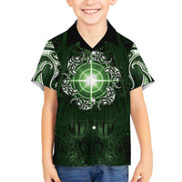 New Zealand Matariki Tupuarangi Family Matching Short Sleeve Bodycon Dress and Hawaiian Shirt Maori Moko Green Galaxy