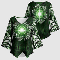 New Zealand Matariki Tupuarangi Kimono Sleeve Blouse Maori Moko Green Galaxy