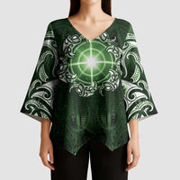 New Zealand Matariki Tupuarangi Kimono Sleeve Blouse Maori Moko Green Galaxy