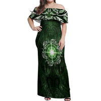New Zealand Matariki Tupuarangi Off Shoulder Maxi Dress Maori Moko Green Galaxy