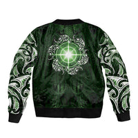 New Zealand Matariki Tupuarangi Sleeve Zip Bomber Jacket Maori Moko Green Galaxy