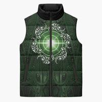 New Zealand Matariki Tupuarangi Sleeveless Puffer Jacket Maori Moko Green Galaxy