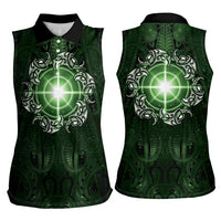 New Zealand Matariki Tupuarangi Women Sleeveless Polo Shirt Maori Moko Green Galaxy