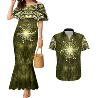New Zealand Matariki Hiwaiterangi Couples Matching Mermaid Dress and Hawaiian Shirt Maori Moko Yellow Galaxy