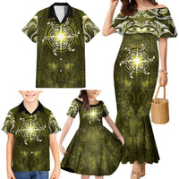 New Zealand Matariki Hiwaiterangi Family Matching Mermaid Dress and Hawaiian Shirt Maori Moko Yellow Galaxy