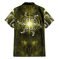 New Zealand Matariki Hiwaiterangi Family Matching Off The Shoulder Long Sleeve Dress and Hawaiian Shirt Maori Moko Yellow Galaxy LT05 - Polynesian Pride