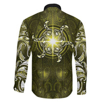 New Zealand Matariki Hiwaiterangi Family Matching Off The Shoulder Long Sleeve Dress and Hawaiian Shirt Maori Moko Yellow Galaxy LT05 - Polynesian Pride