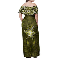 New Zealand Matariki Hiwaiterangi Family Matching Off Shoulder Maxi Dress and Hawaiian Shirt Maori Moko Yellow Galaxy