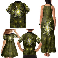 New Zealand Matariki Hiwaiterangi Family Matching Tank Maxi Dress and Hawaiian Shirt Maori Moko Yellow Galaxy LT05 - Polynesian Pride