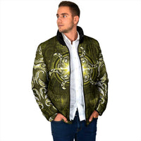 New Zealand Matariki Hiwaiterangi Padded Jacket Maori Moko Yellow Galaxy