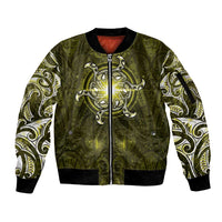 New Zealand Matariki Hiwaiterangi Sleeve Zip Bomber Jacket Maori Moko Yellow Galaxy