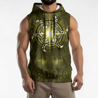 New Zealand Matariki Hiwaiterangi Sleeveless Hoodie Maori Moko Yellow Galaxy