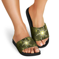 New Zealand Matariki Hiwaiterangi Slide Sandals Maori Moko Yellow Galaxy